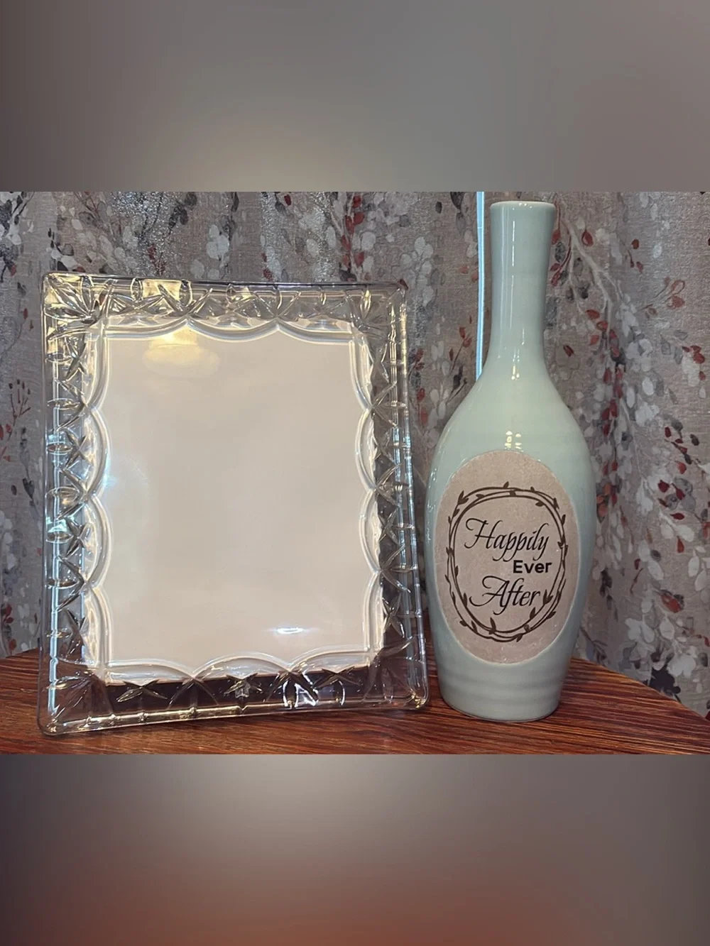 Decorative wedding Clear frame  & Pale Blue Ceramic bottle Set